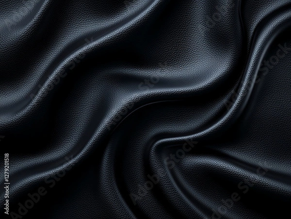 Fototapeta Luxurious black leather texture with smooth, flowing waves, creating elegant and sophisticated appearance. Ideal for fashion, upholstery, or design projects