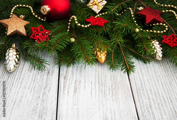 Fototapeta christmas fir tree with decoration