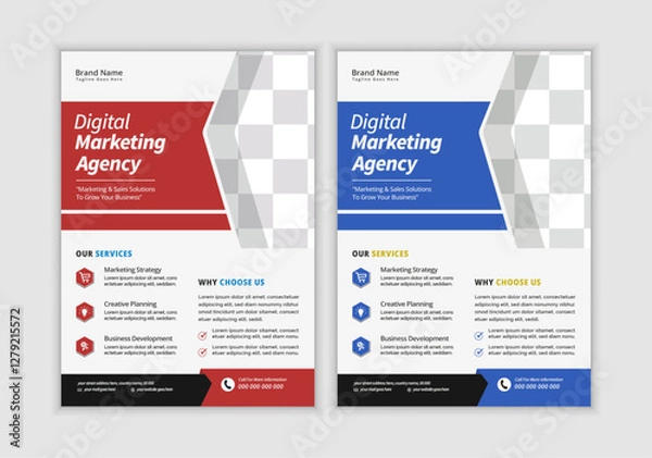 Obraz Corporate business flyer template design. rad and blac color. marketing, business proposal, promotion, advertise, publication, cover page. new digital marketing flyer.Corportae Digital Marketing Moder