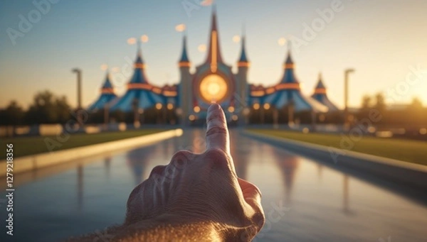 Obraz finger, pointing, pointing at the attraction, pointing at the amusement park, hand, pointing at the sun, pointing forward, realistic, pointing, pointing at, index finger, pointing of the hand, hand po