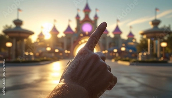 Obraz finger, pointing, pointing at the attraction, pointing at the amusement park, hand, pointing at the sun, pointing forward, realistic, pointing, pointing at, index finger, pointing of the hand, hand po