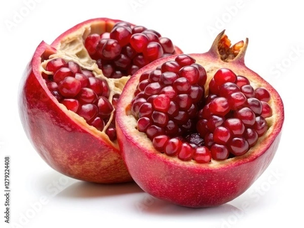 Fototapeta Juicy Pomegranate Seeds,  White Background,  Fresh Fruit Photography, Food Photography, Rule of Thirds Composition