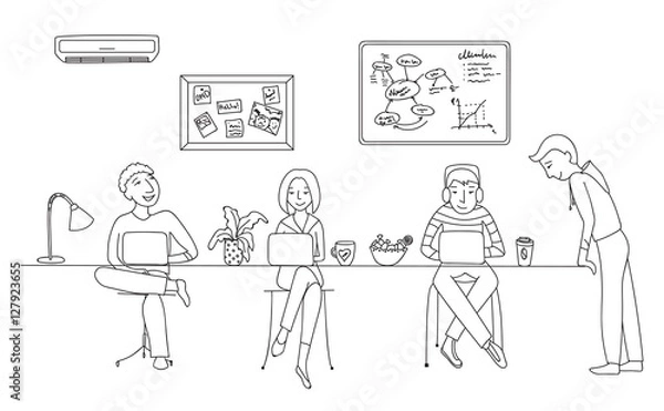 Obraz People working in office, coworking vector