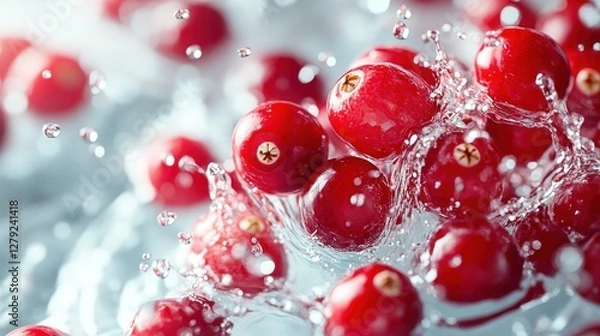 Obraz Cranberries splashing in water, studio shot, food advertising