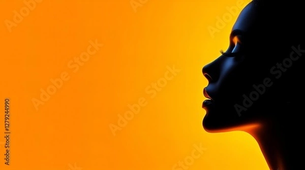 Obraz Silhouette of a Black woman's face against a vibrant orange background.  A striking profile.