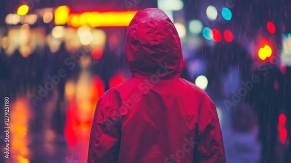 Fototapeta Solitude in the Rain: A Night in the City