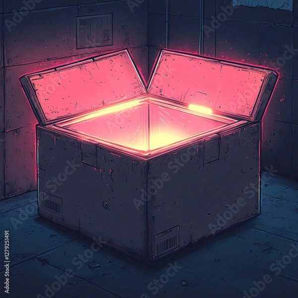 Fototapeta Futuristic Neon Box Installation: A Surrealistic Play of Vibrant Colors and Shadows
