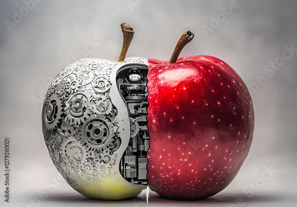 Fototapeta Mechanical Apple Half Natural, Half Machine