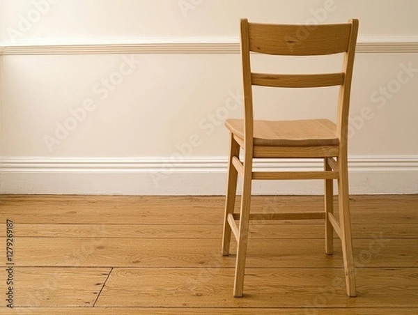 Fototapeta A simple wooden chair positioned in a serene indoor space.