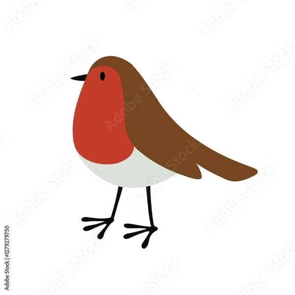 Fototapeta Cute robin illustration in a graphic style. Robin image. Christmas robin design. Single robin image on a blue background. Cute garden bird and a favourite with many people. Robin red breast.