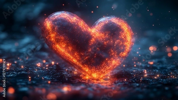 Fototapeta Digital heart shape with futuristic light effects and floating particles