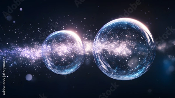 Fototapeta Two Giant Bubbles Overlapping Above and Below a Galaxy, Cosmic Phenomenon
