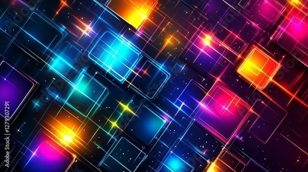 Fototapeta   Glowing Cyber Grid Landscape – High-Tech Sci-Fi Metaverse Background in Ultra HD