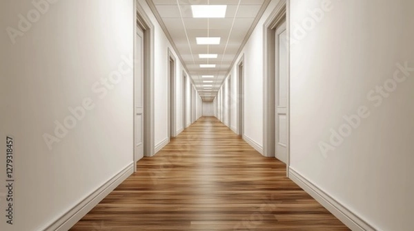 Fototapeta Spacious Modern Hallway With Natural Light and Wooden Accents in a Contemporary Interior Design Setting