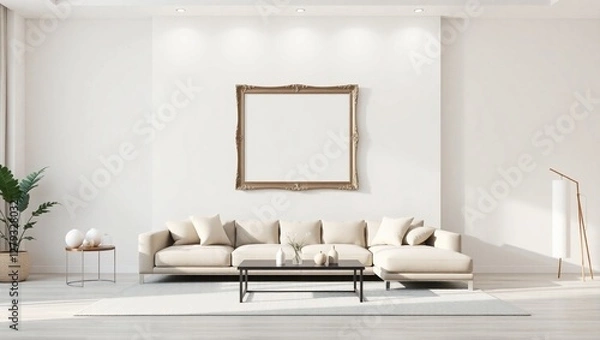 Fototapeta Modern living room with comfortable sofa and stylish furniture in a luxurious home setting, generative ai 