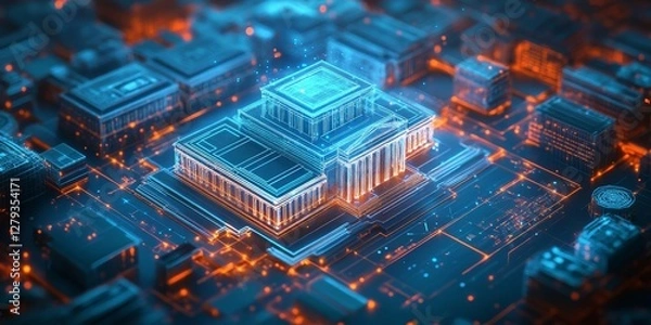Fototapeta Conceptual Visualization of Public Sector Services and Government Departments Represented in Holographic Icons