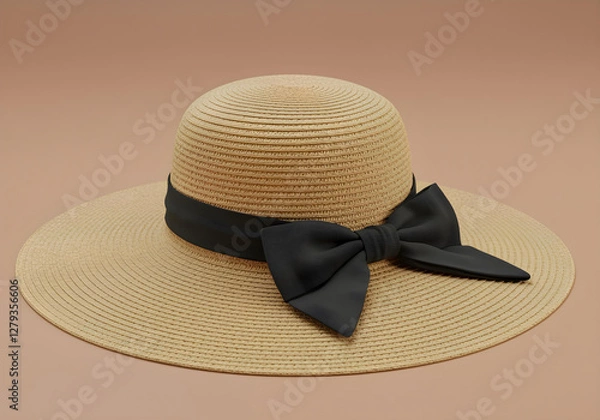 Fototapeta Straw Hat with Bow Summer Fashion Accessory transparent background Generated with AI PNG