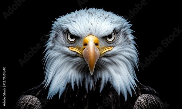 Fototapeta Majestic bald eagle portrait with open beak against a dark background, showcasing the fierce beauty and strength of this iconic bird of prey