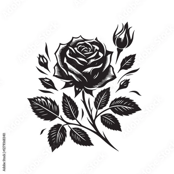 Fototapeta A rose silhouette vector art illustration isolated white background