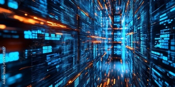 Obraz Illustration of a document management system (DMS) with file storage using binary data. technology to manage digital information between several users