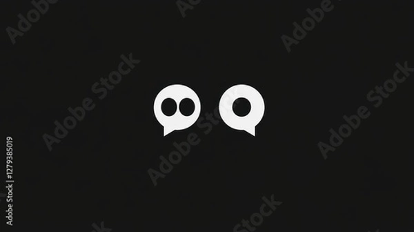 Fototapeta Abstract Minimalist Design: Dual Speech Bubbles on Black Background
