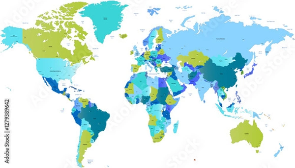 Fototapeta World map. Color modern vector map. Silhouette map.