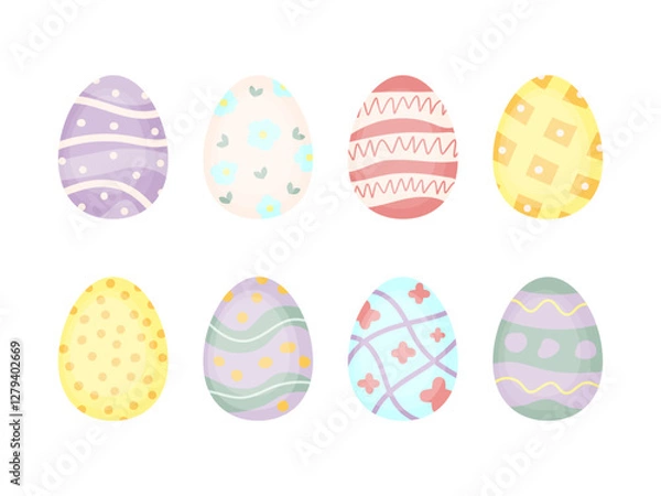 Obraz Happy Easter. Easter eggs set, colorful decorated eggs. Vector illustration.