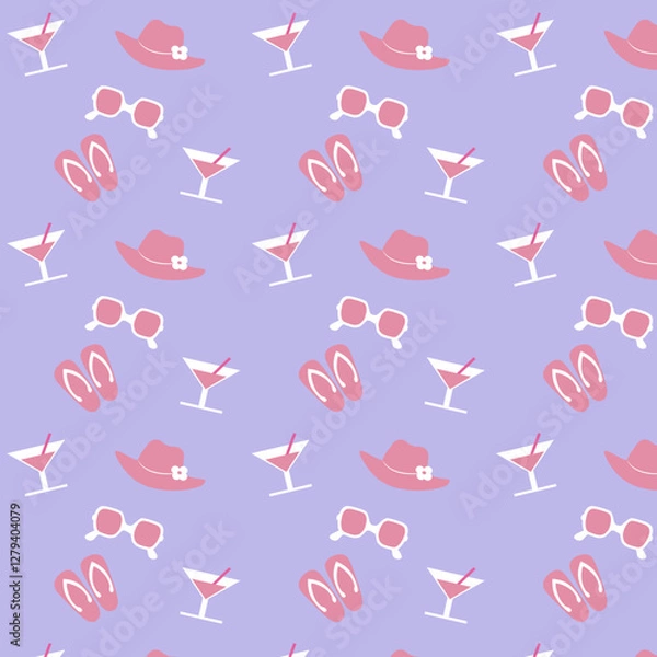 Fototapeta seamless pattern with sunglasses and hats, vector illustration, eps 10
