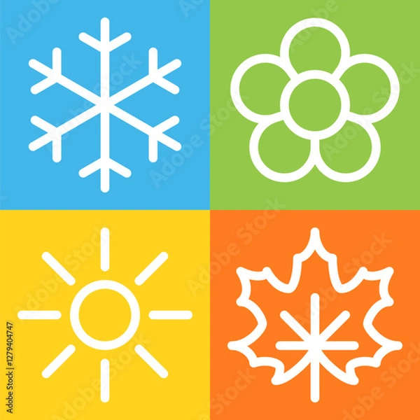 Fototapeta Snowflake, flower, sun and maple leaf line icons