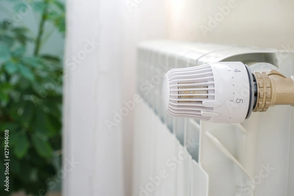 Obraz The heat regulator on the radiator of the house.