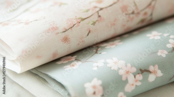 Fototapeta Delicate Japanese Washi Patterns with Cherry Blossom Accents in Pastels