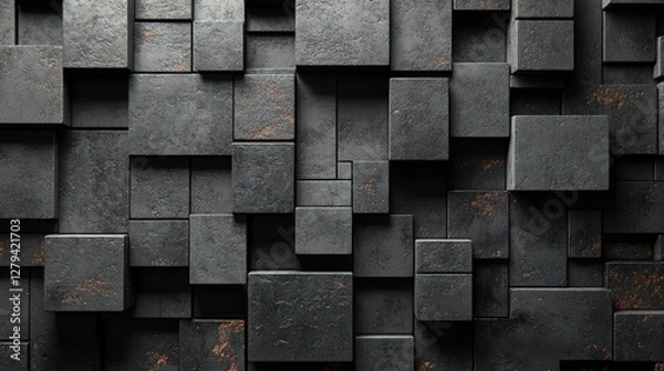 Fototapeta Dark gray textured cubes, offset pattern. Ideal for backgrounds, tech or industrial designs.