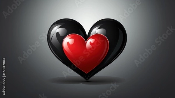 Fototapeta Red Heart Enveloped by Black: A Symbol of Love's Mysterious Depth