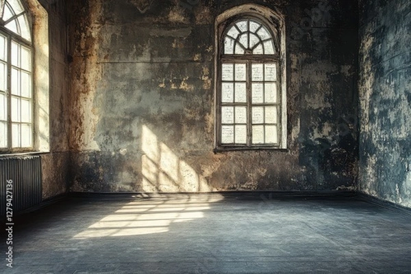 Fototapeta Empty grungy room with textured walls and moody lighting. AI generated illustration.
