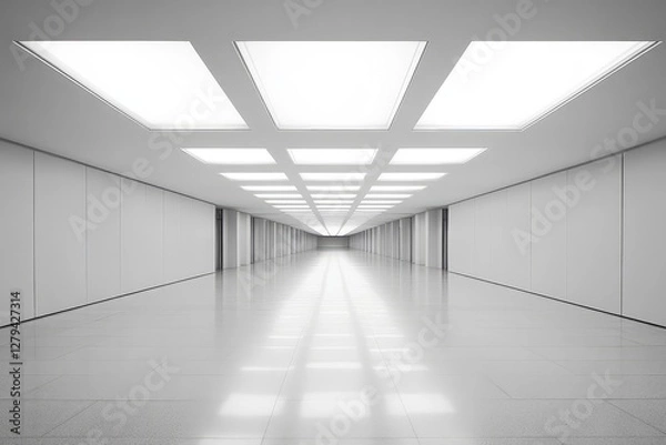 Fototapeta Empty futuristic light interior with minimalistic design and soft illumination. AI generated illustration.