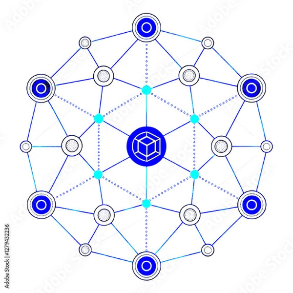 Obraz Geometric network structure with circles and lines on a transparent background.