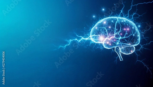 Fototapeta Futuristic Digital Brain with Neural Connections and Electric Impulses