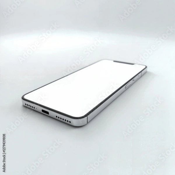Fototapeta Modern Smartphone with Blank White Screen on Minimalist Background