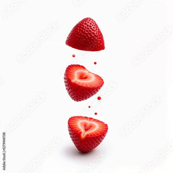Fototapeta Floating Strawberry Slices with Juice Droplets