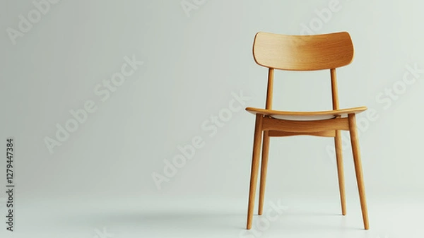 Fototapeta Wooden chair with minimalist design on a light background.