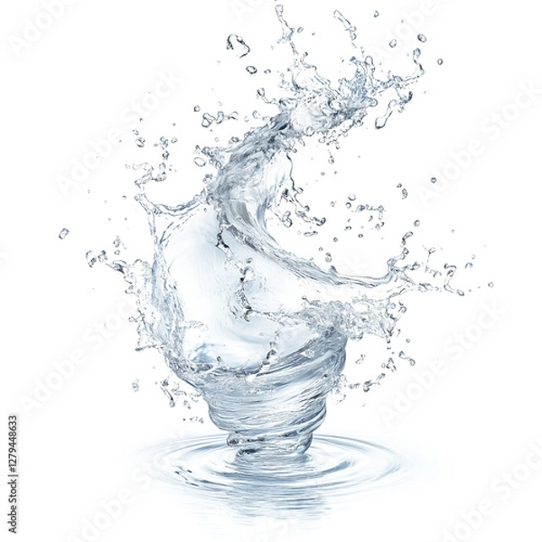 Fototapeta Dynamic water swirl tornado splash isolated on white background, realistic blue liquid wave in motion, perfect for advertising, design, and creative concepts.