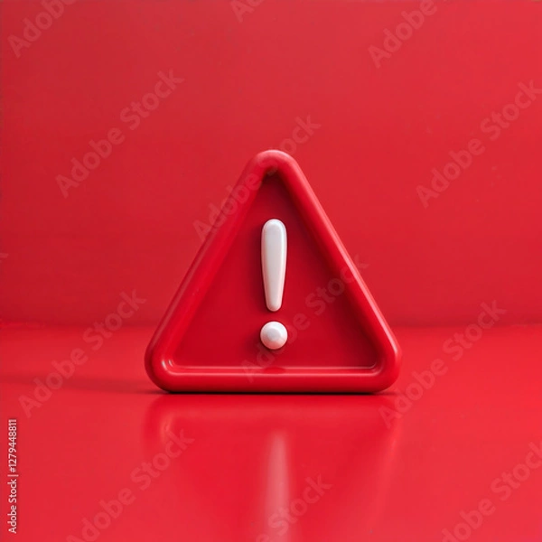 Fototapeta Red Warning Sign with Exclamation Mark