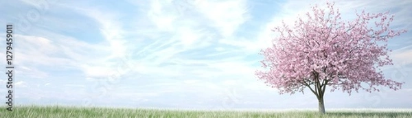 Obraz Blossoming Tree, Spring Meadow, Peaceful Scene, Background Use