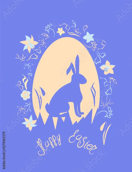 Fototapeta Easter greeting card with Easter bunnies and Easter eggs