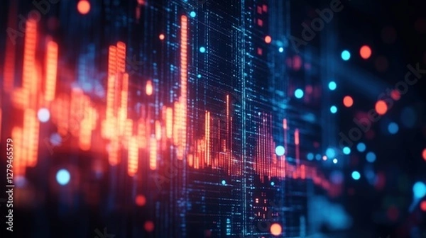 Obraz Abstract digital visualization of data trends with vibrant colors and glowing elements