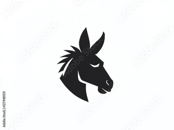 Fototapeta Minimalistic representation of a donkey's head in black silhouette on a white background highlighting its features