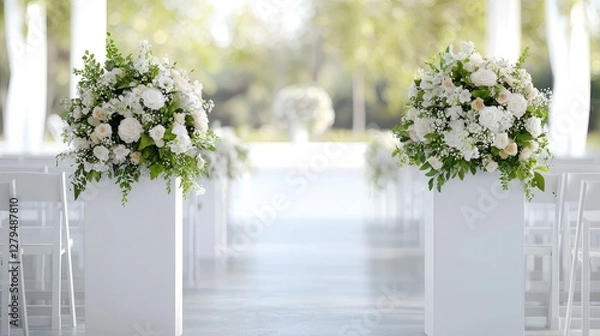 Obraz White floral wedding aisle decor, outdoor ceremony