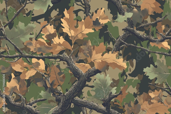Obraz Camouflage seamless pattern. Forest real tree camouflage design. Hunting camouflage.