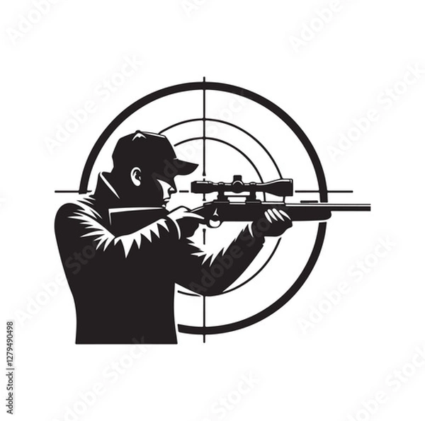 Fototapeta Hunter aiming at target silhouette vector illustration