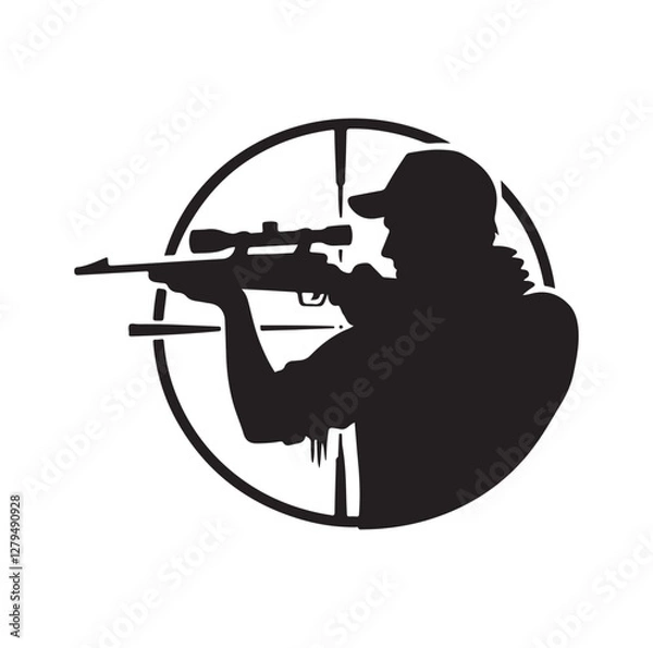 Fototapeta Hunter aiming at target silhouette vector illustration